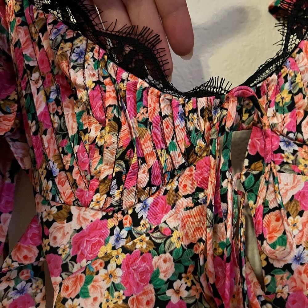 For Love And Lemons Pink Red Sweetheart Puff Sleeve Midi Dress NWT - Picture 4 of 6
